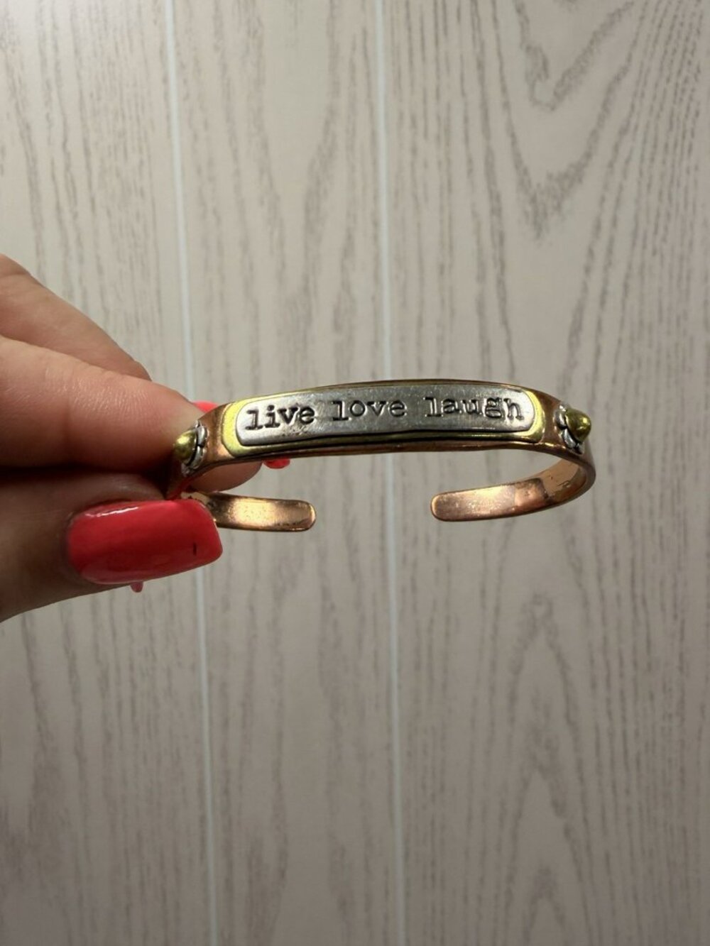 Far Fetched Copper & Brass Cut Out LIVE LOVE LAUGH Design Jewelry Cuff Bracelet